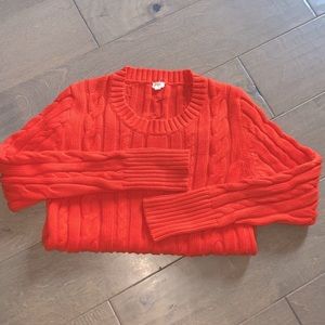 J Crew Orange Cotton Cable Crew Sweater